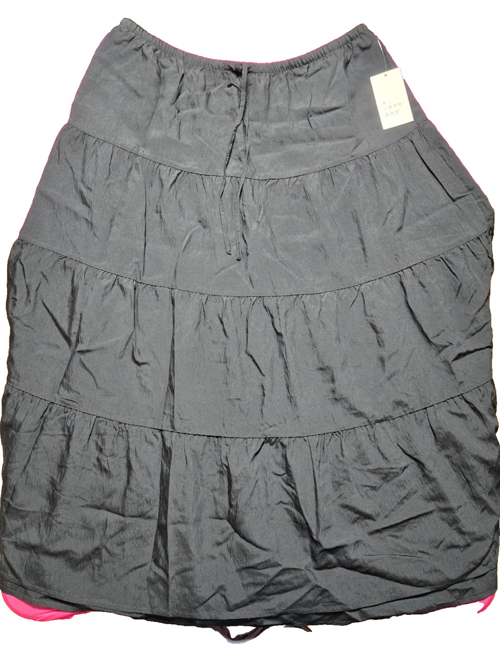 A New Day Women’s Black Tiered Skirt Size L Drawstring Waist New